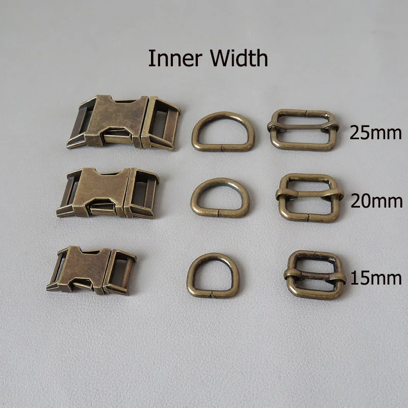 

50Sets/Lot 15mm 20mm 25mm Webbing Dog Collar Metal Buckle Clip Clasp Belt D Ring Snap Hook Adjuster Harness Strap Hardware Parts