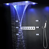 2022 bathroom led shower set 800x600mm 5functions rainfall waterfall showerhead system body jets bath thermostatic faucets
