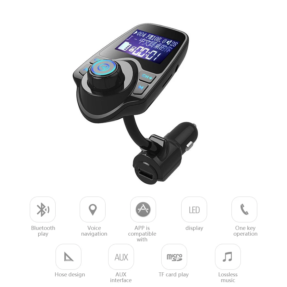 

T10 беспроводной Bluetooth FM-передатчик Радио AUX MP3-плеер Громкая связь Поддержка TF-карты воспроизведение USB Автомобильное зарядное устройство