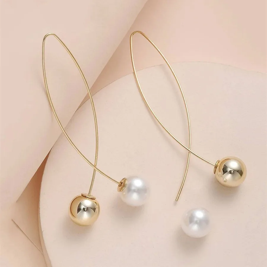 Brand New Cross Imitation Pearl Earrings Long Simple Fashion Earrings Long Tassel Drop Earrings Women Wedding Jewelry Gift