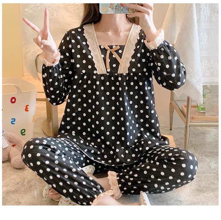 

Pijamas Set for Women New Spring Autumn Polyester Women Pajamas Sets Long Pant Sleepwear Suits Girl Casual Outerwear Clothes