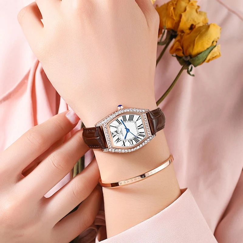 Top Luxury Brand Diamond Watch Woman Simple Clock Fashion Wristwatches Brown Leather Retro Dial Women Gift Quartz Ladies Watches enlarge