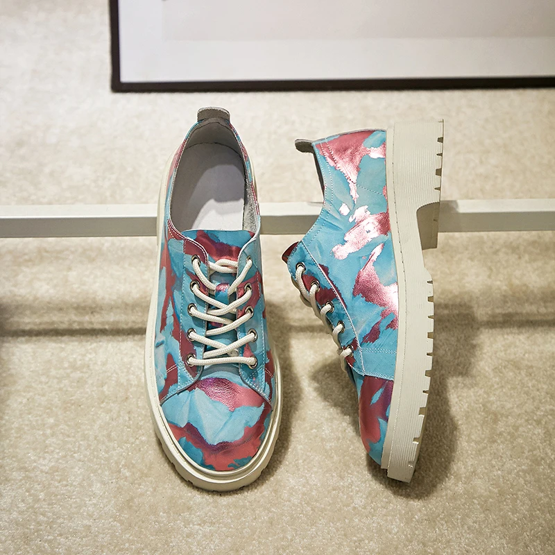 

women pumps Natural leather 22-25cm ladies shoes Cowhide leather + pigskin lining shoes woman Fashion camouflage print