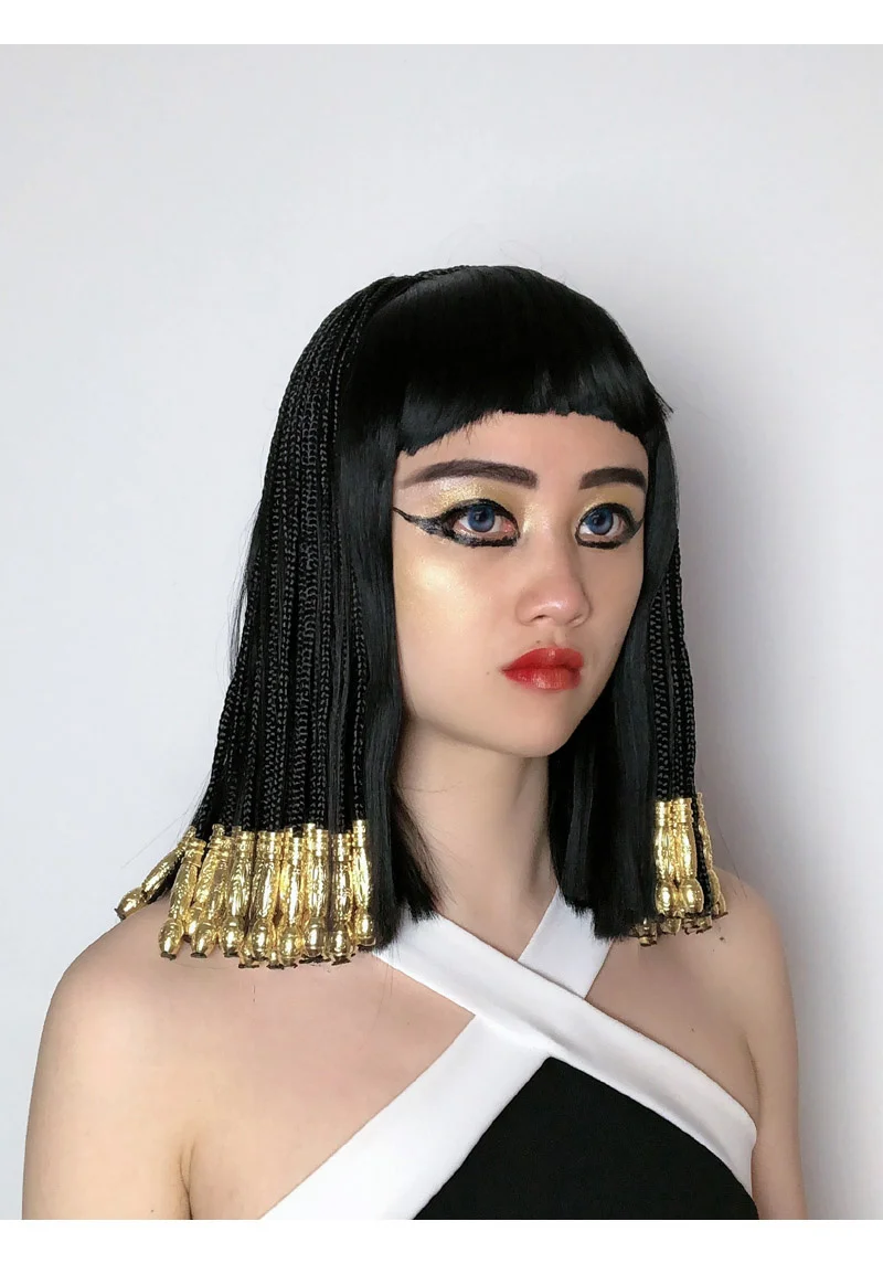 Egyptian Cleopatra Black Braids Styled Heat Resistant Synthetic Hair Halloween Party Carnival Cosplay Wigs + Wig Cap |