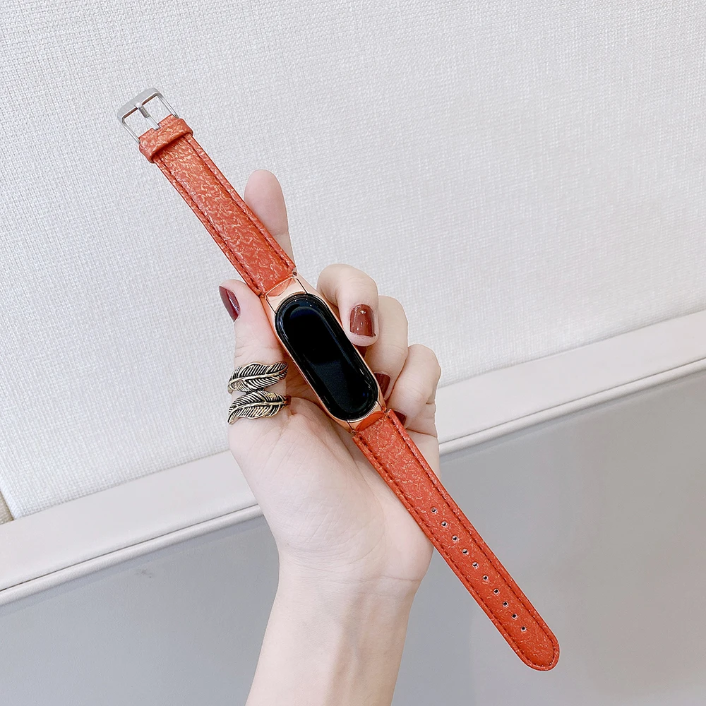 Красный кожаный браслет Mi Band 5 6 для Xiaomi 4 ремешок MiBand 3 Роскошные ремешки женщин и