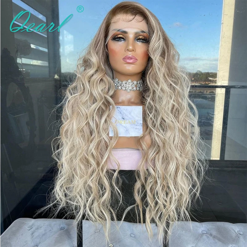 Women Wig Cheaper Natural Hair Loose Curly Lace Front Wig Full lace Human Hair Lace Frontal Wig Ash Brown Blonde 180% Sale Qearl