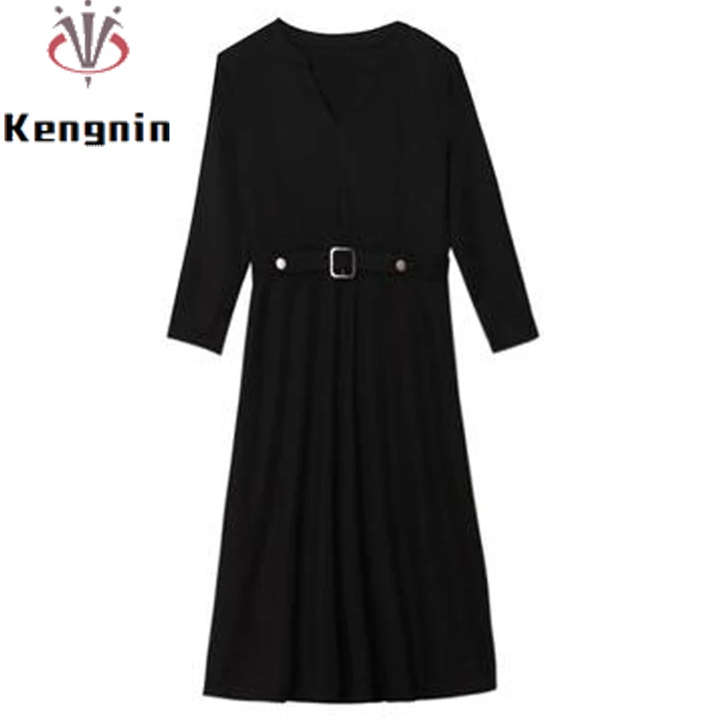 

Новинка 2022, весеннее женское платье, женское простое черное платье, винтажное женское платье с рукавом три четверти, модель KE2283