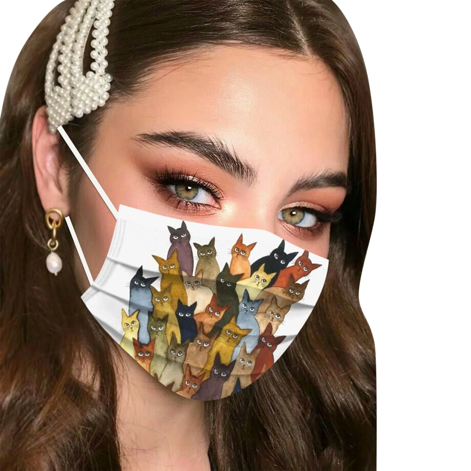 

10PCS Adult Cat Print Disposable Face Mask 3Ply Ear Loop Anti-PM2.5 Mask Women Man Pm2.5 Masks Earloop Bandage Masks 2021