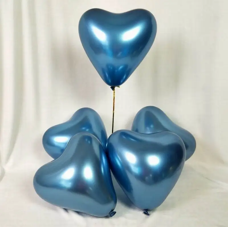 heart blue 10 шт. 10 дюймов металлический Светящийся синий шар глянцевый металлик темно-синие шары хромированные шары Globos украшение для свадебной вечеринки - Цвет: heart blue