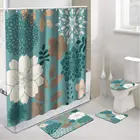 Набор для ванной комнаты из 4-х предметов с бирюзовыми цветами, занавеска для душа и коврики, занавеска с листьями для ванной комнаты, современный цветочный
