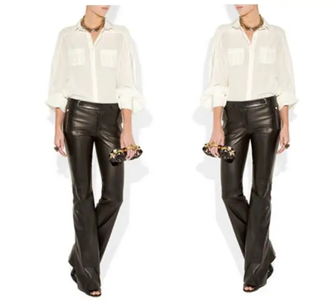 Брюки женские кожаные в европейском стиле брендовые модные облегающие штаны с