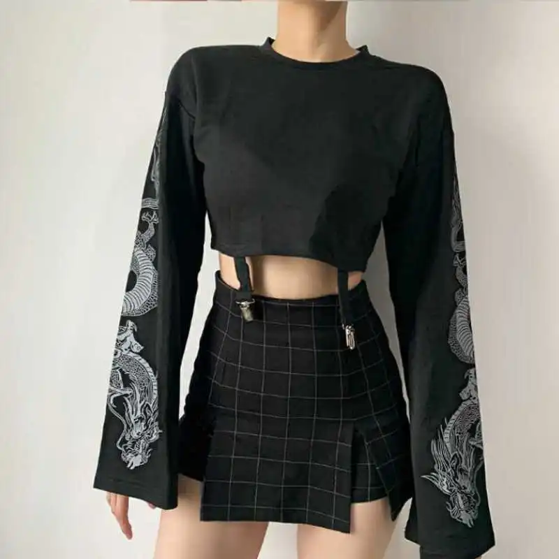 Женская футболка с круглым вырезом Y Demo Готическая Футболка принтом дракона