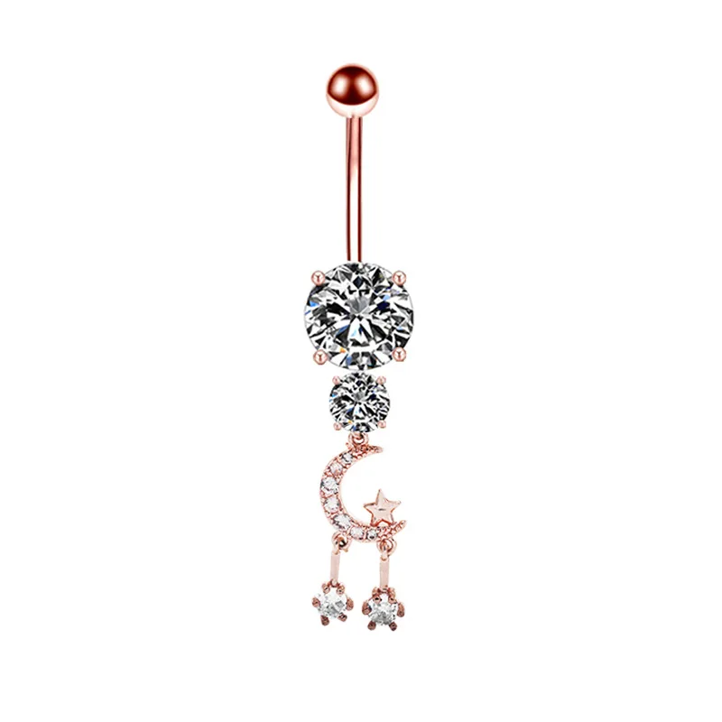 

Fashion Dangling Navel Belly Button Ring Oreja Round Moon Star Cubic Zirconia 316L Surgical Steel Belly Piercing Body Jewelry