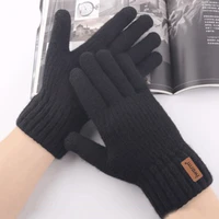 winter gloves men cycling warm plus velvet thicken knit cashmere elastic touch screen full finger gloves sports cold proof