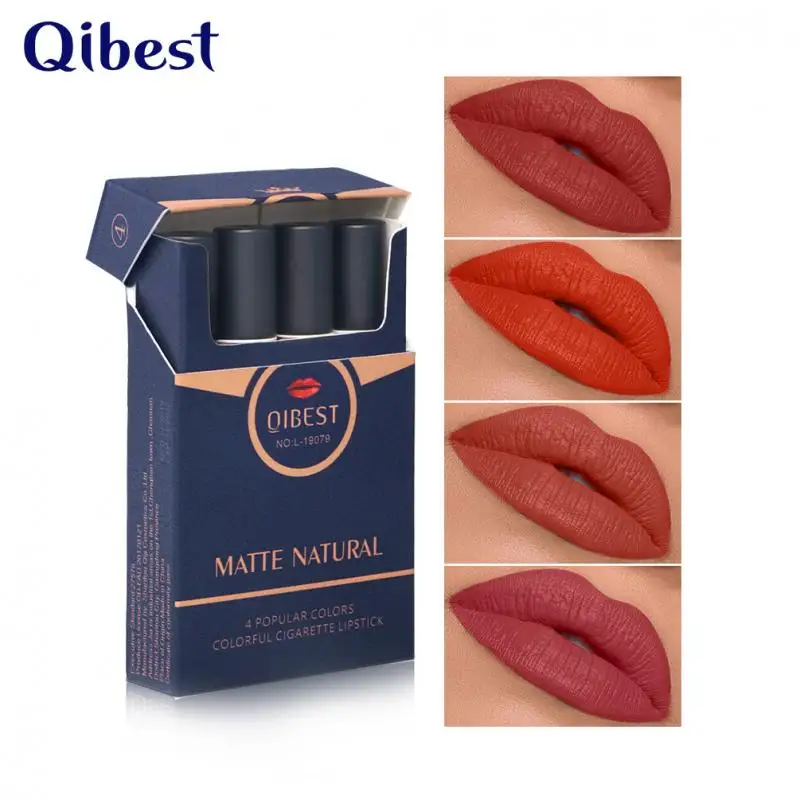 

New Hot 4pcs/box Matte Velvet Long Lasting Waterproof Cigarette Lipstick Sexy Lipstick Makeup Bare Tube 4 Colors TSLM1