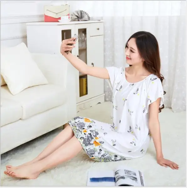 

Plus Size Nightgowns For Women 2021 Summer Dressing Gowns Girls Nightshirts Nightdress Cotton And Silk Sleepshirt L-XXL E1082
