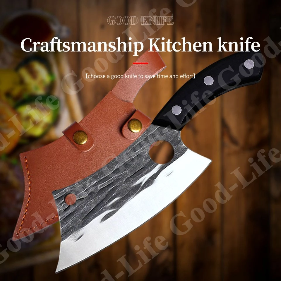 

Kitchen Knife Hand Forged Hammer Pattern Chef Knife Chop and Slice Knives Cover Boning Meat Cleaver Stainless Steel