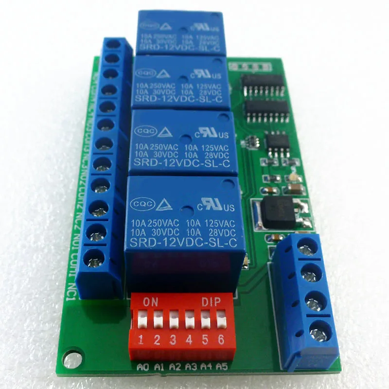 4 Channel DC 12V RS485 Relay Module Modbus RTU and AT Command Remote Control Switch for PLC PTZ Camera Security Monitoring | Электроника