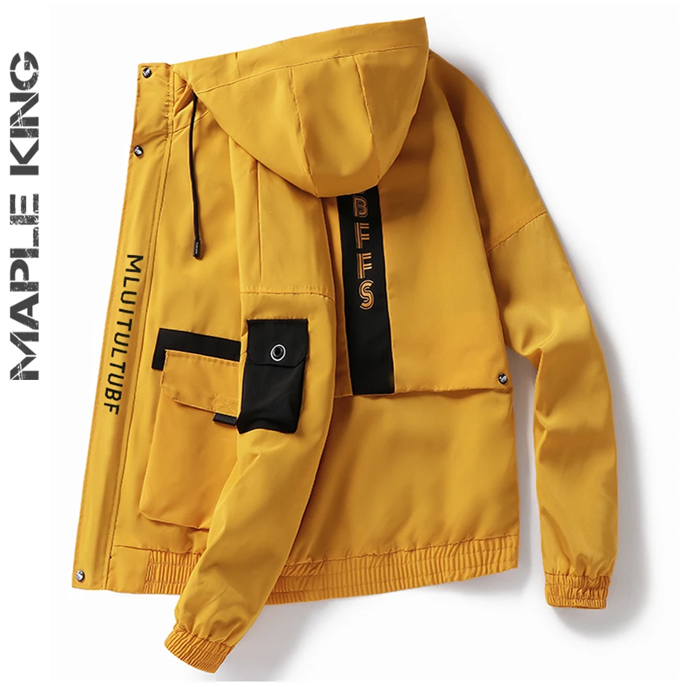 

Chic Splicing Color Contrast Casual Jacket Men Spring And Autumn Multi-pocket Chamarras Para Hombre Korean Mens Hooded Jackets