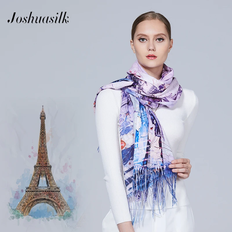 Женский шарф из смесового хлопка Joshuasilk длинный двусторонний с принтом в виде