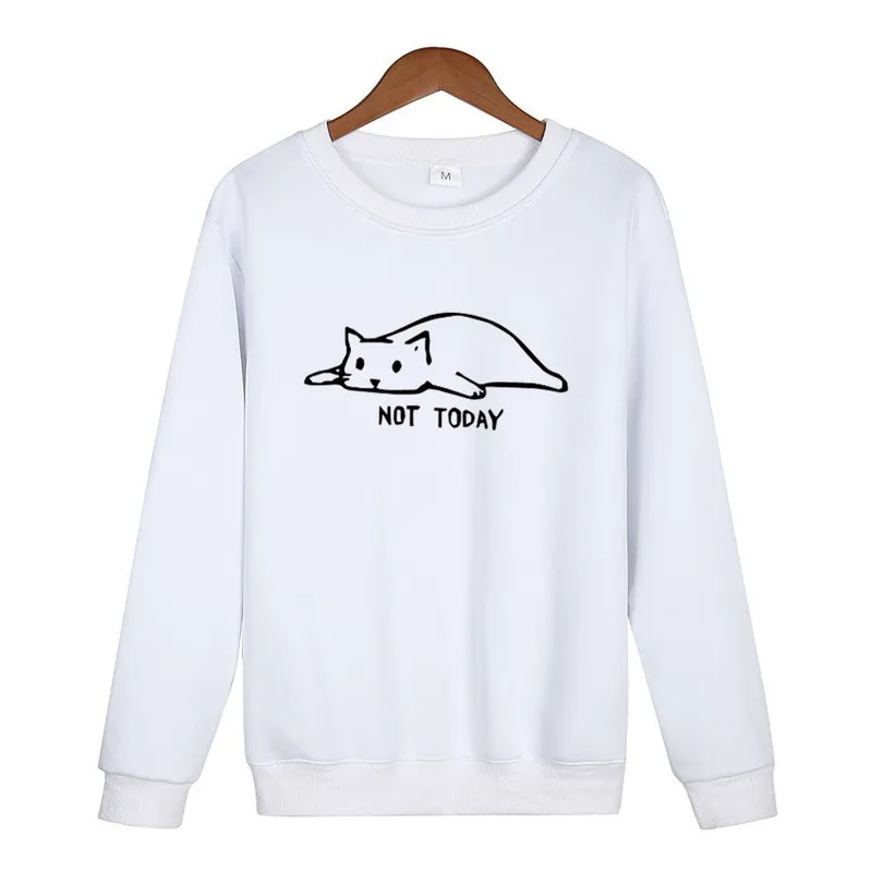 NOT TODAY Printed Sweatshirts Men 2020 Autumn Winter Fleece Warm Pullover Male Lazy Cat Funny Men's Hoodie Hipster |
