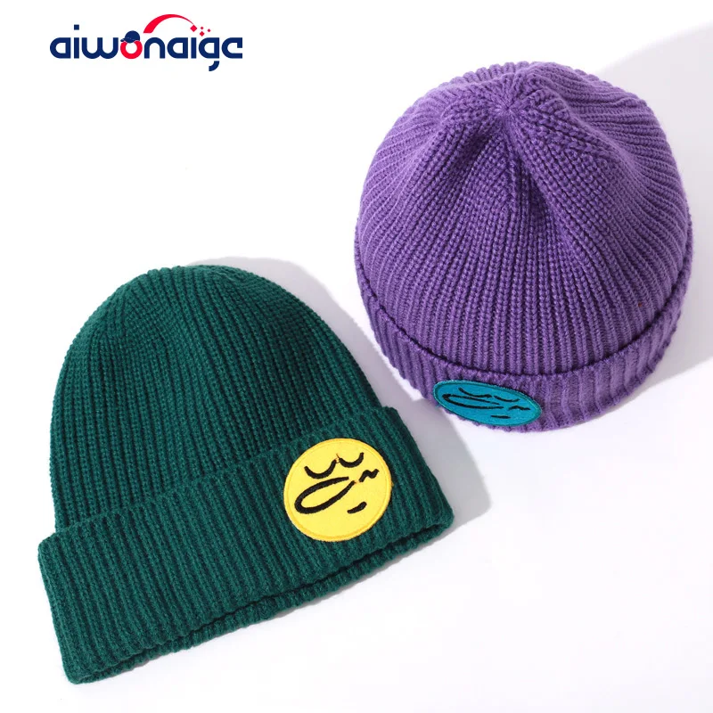 

Solid color cotton hats men/women winter hat cartoon patch knitted hat funny hat slouchy beanie outdoor warm mask hedging caps