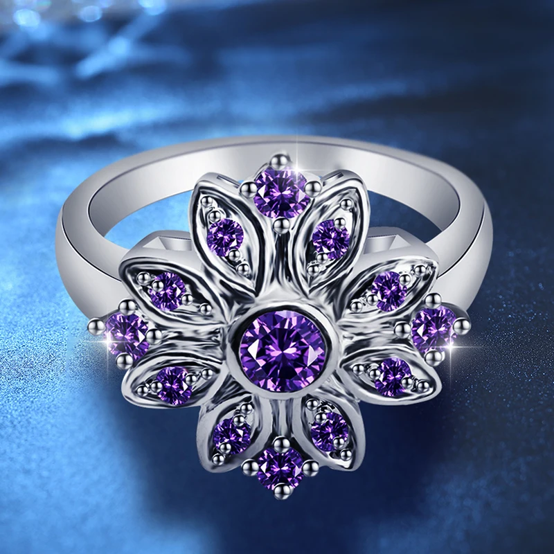 Женское кольцо с цветком Beiver классическое обручальное фиолетового цвета