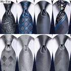 Hi-Tie, серебристый, Однотонный, Цветочный, новинка, галстук для мужчин, Шелковый Свадебный галстук, ручная работа, запонки, набор, модные, дизайнерские, деловые, вечерние, Прямая поставка