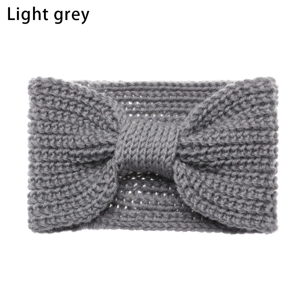 light grey Новинка, женские вязанные крючком шерстяные повязки на голову, зимние богемные плетеные повязки для волос, одноцветные повязки для волос ручной работы - Цвет: light grey