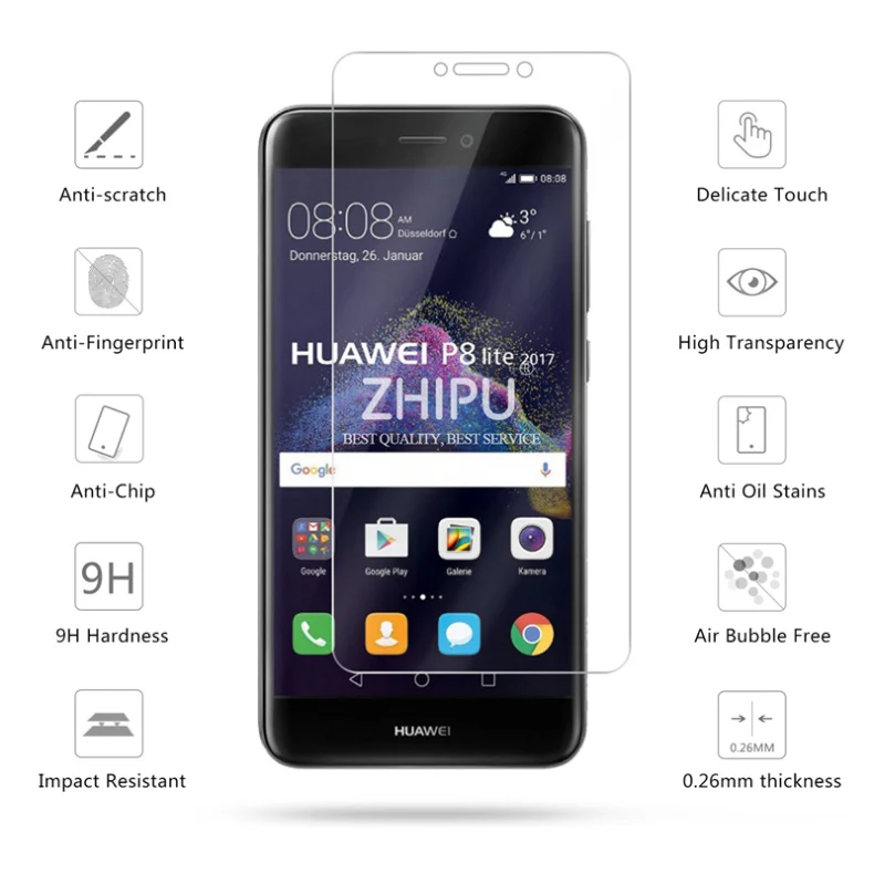 2.5D 0,26 мм 9H Премиум Закаленное стекло для huawei P8 Lite защита экрана закаленное защитное стекло для huawei P8 Lite