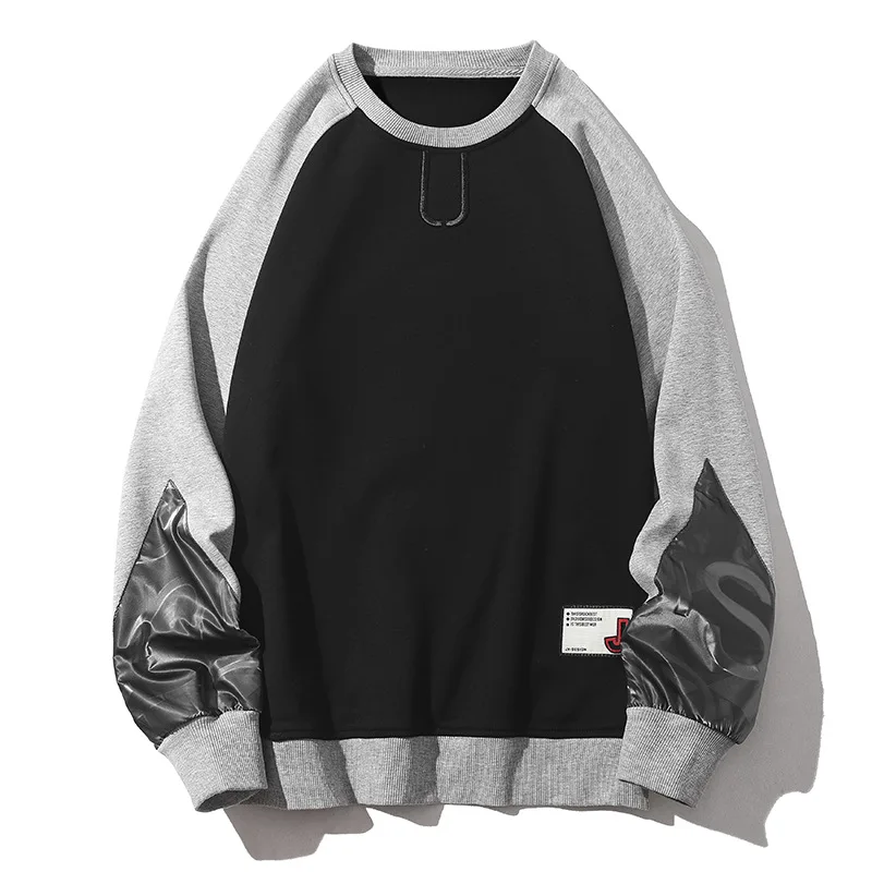 

Plus Velvet Thick Casual Sweater Men's Autumn and Winter Japanese Color Matching Warm Loose Pullover Bottoming Shirt