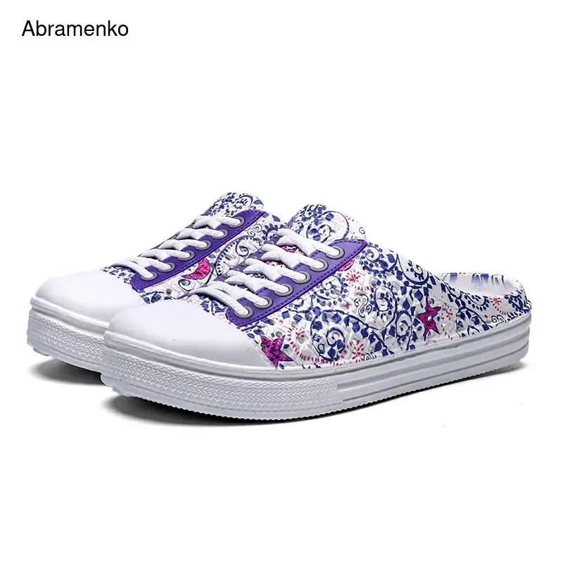 

Women's Mules Flats Shoes Big Size 36-41 Summer Style Women Pink Shoes Casual Breathable Wedge Pattern Outdoor Slides Shoes
