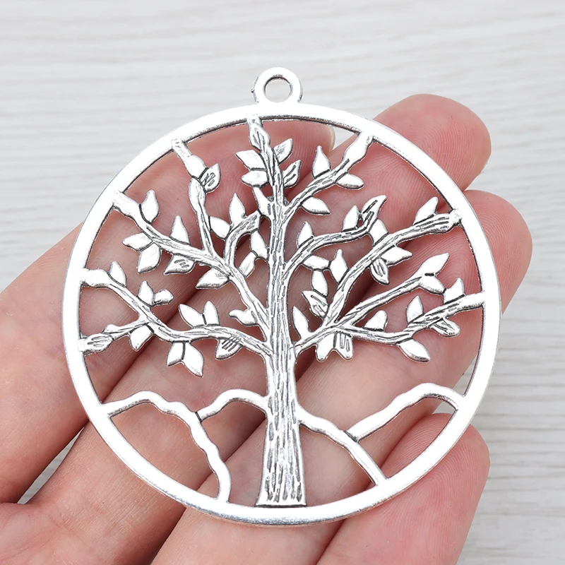 Подвеска для ожерелья из тибетского серебра с большим круглым деревом 4 шт. |