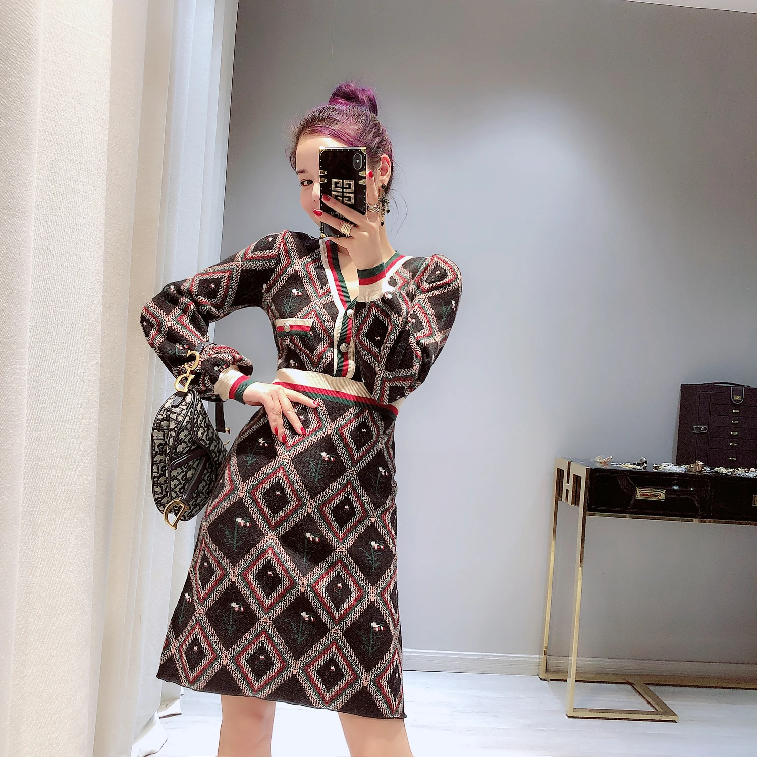 Теплое зимнее платье для женщин хит цвет ромба жаккардовое платье-свитер 2020