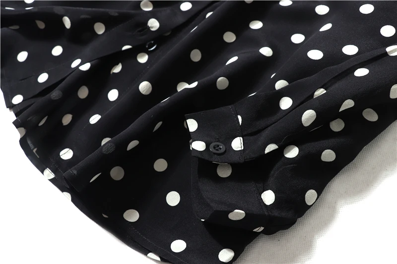 Женская блузка в горошек Офисная рубашка из натурального шелка с длинным рукавом