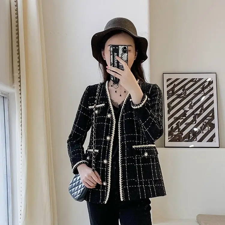 

ZITY Autumn Winter Tweed Coat 2020 Fashion Women 'S Small Fragrance Long Sleeve Wool Coat Vintage Cardigan Short Black Woolen