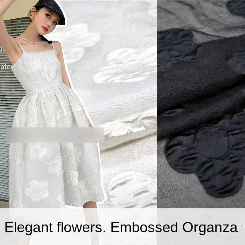 

Spring and summer thin European elegant big flowers three-dimensional relief yarn-dyed jacquard organza dress fashion fabric
