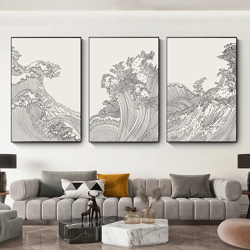 

Vintage Beige Poster Prints Japanese Landscape Wave Kanagawa Art Canvas Painting For Living Room Nordic Home Decor Wall Pictures