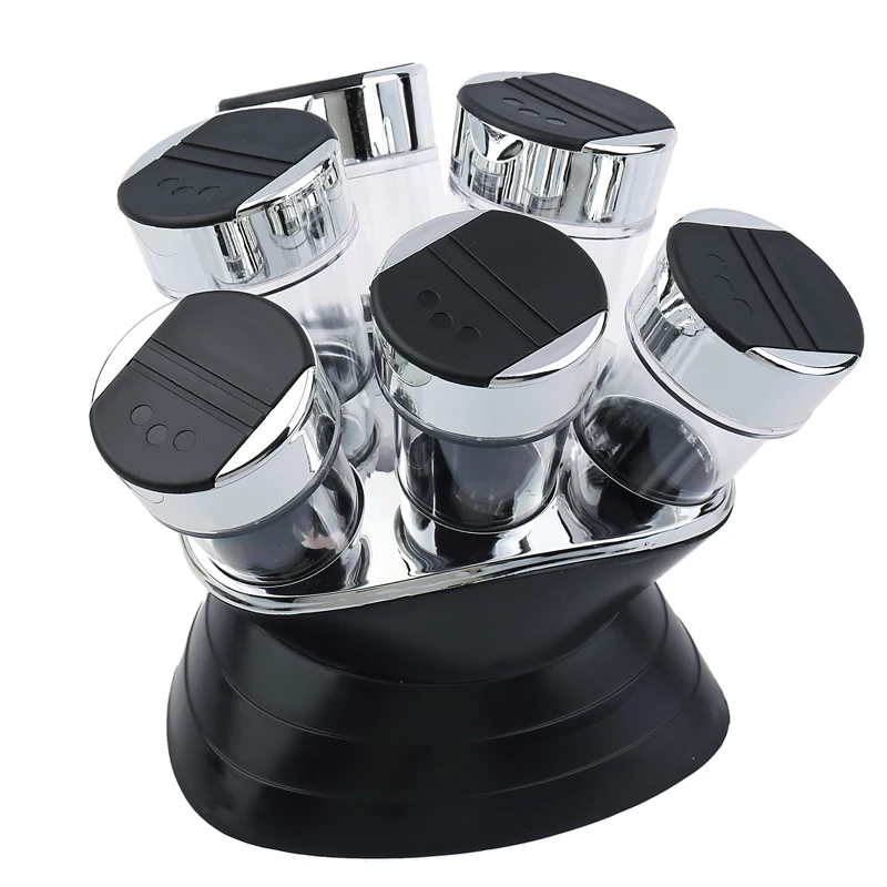 

Condiment Set Pepper and Salt Cruet Plastic Kitchen Spice Rack Set Jars Rack Black
