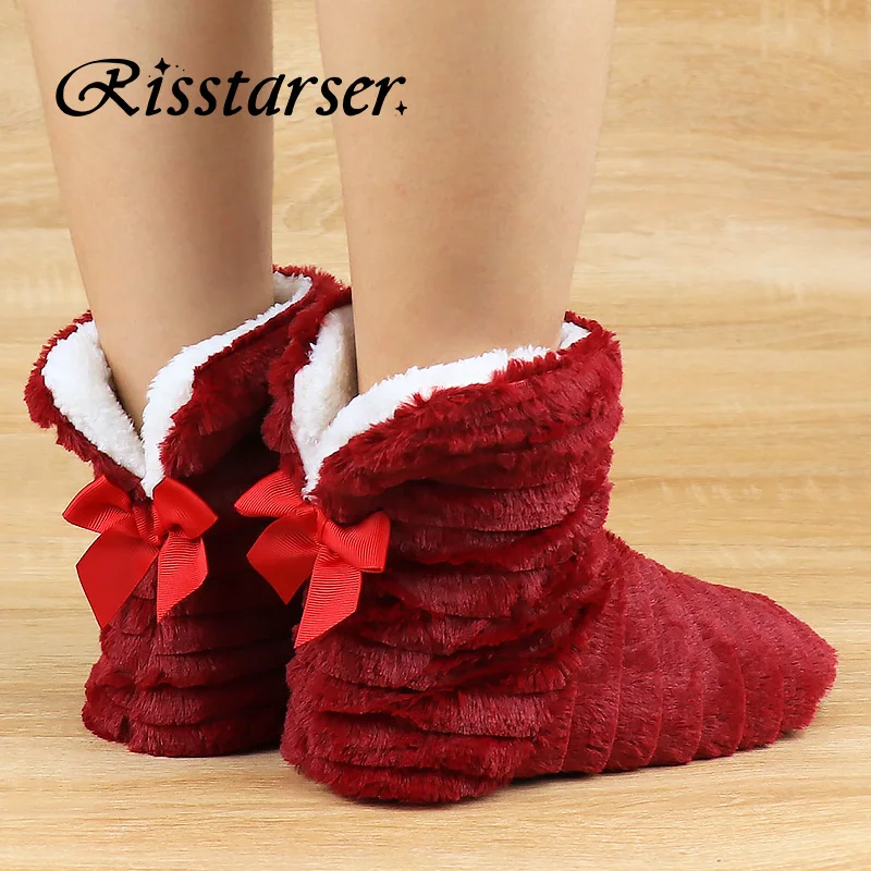 

Women's slippers Butterfly-knot Comfortable Home Winter Fur slippers for women Warm Light weight Girls Sock shoes woman Antiskid