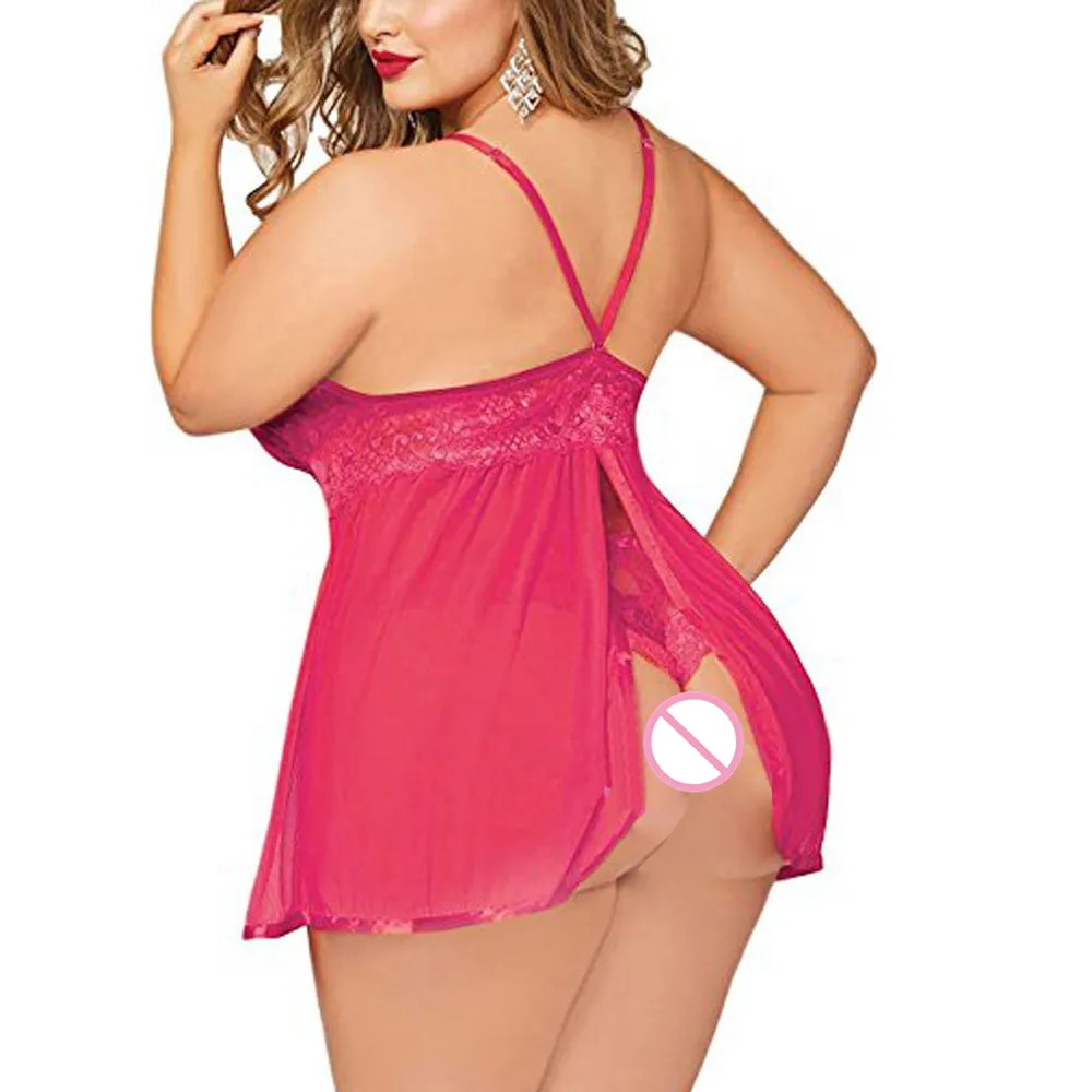 

Sexy Sleepwear Plus Size M-5XL Open Back Lace Babydoll Sleepwear Temptation Perspective Underwear Lenceria Mujer Hot Erotic 2019
