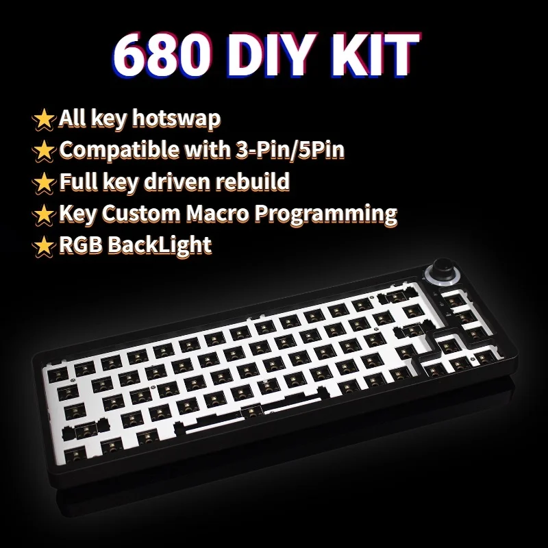 

Tm680 wireless mechanical keyboard kit, 3-mode, RGB, compatible with 3 / 5-pin, suitable for cherry gateron kailh, dial knob