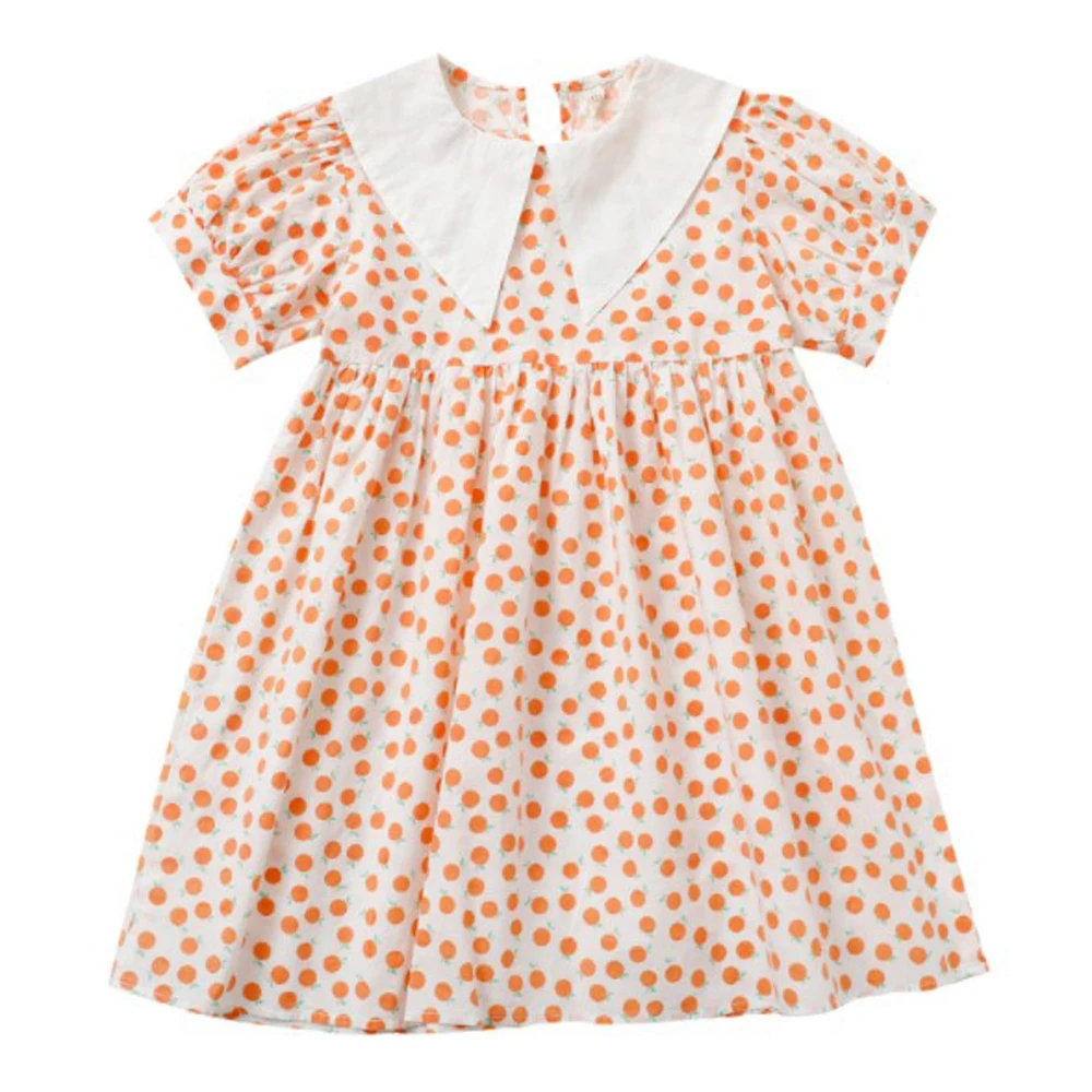 

Cultiseed Girls Summer Turn Down Collar Cartoon Print Puff Sleeve Princess Party Dress Big Children Students Cute Casual Gowns