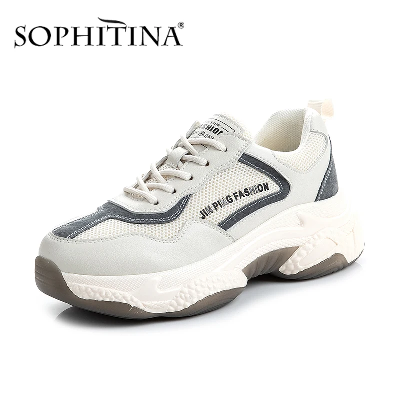 SOPHITINA New Sneakers Women Shoes High Quality Cow Leather Mixed Colors Design Lace-Up Comfortable Flats MO469 | Обувь