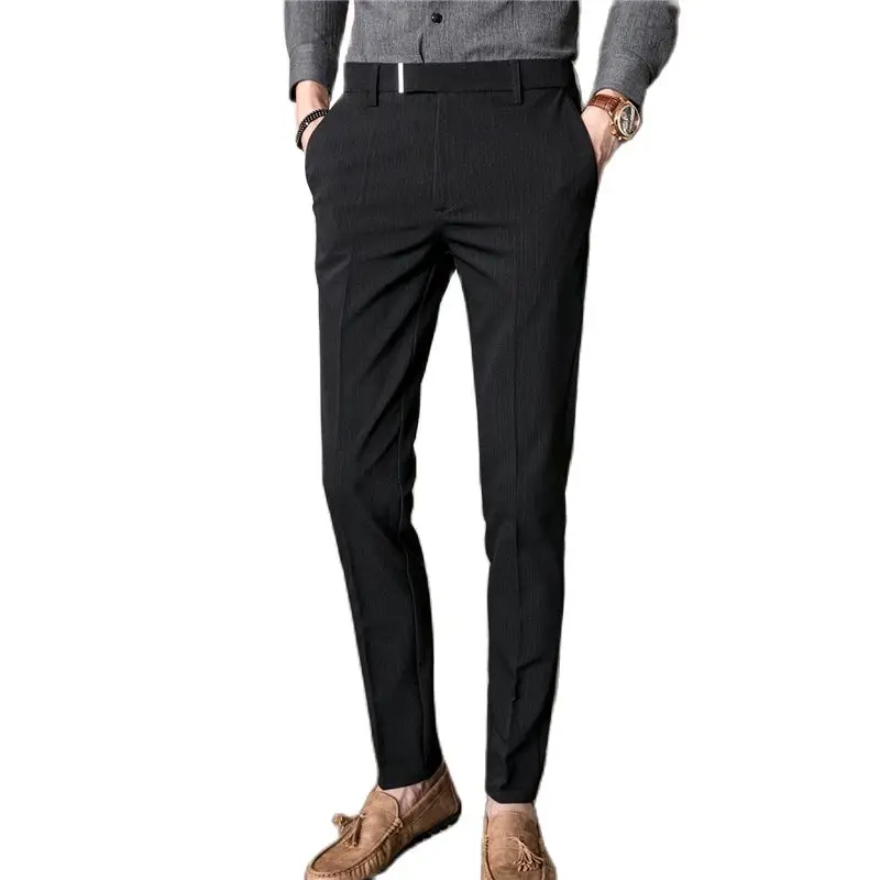 Брюки мужские компактные в Вертикальную Полоску модные облегающие штаны для