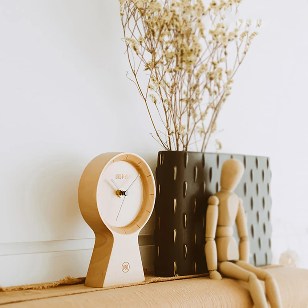 Alarm Clock Handmade Wood Eco-friendly Material Sunny Silent Non Ticking Wooden for Office Home Bedroom Living Room | Дом и сад