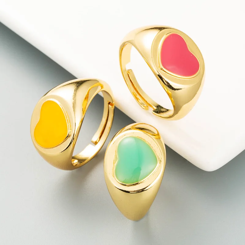 

Simple Colorful Rings for Women Adjustable Copper Cute Heart Enamel Heart Ring Gold Romantic Anillos Finger Rings Jewelry Gifts