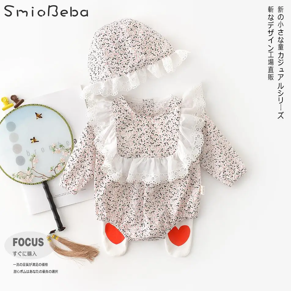 Корейские Комбинезоны для маленьких девочек с шапками кружевные детей цветочным