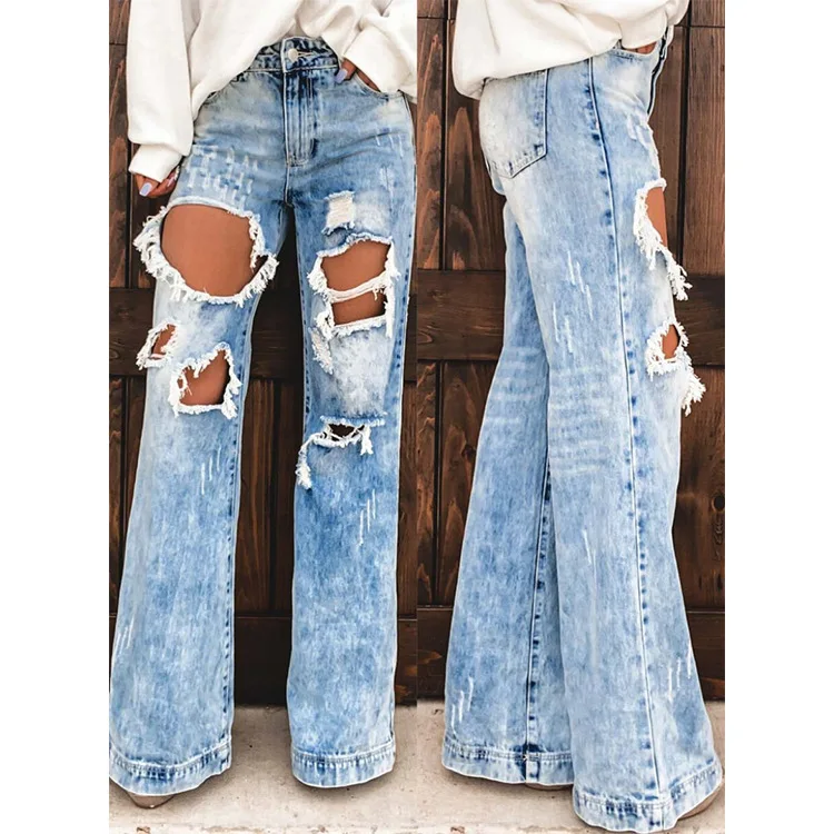 

2021 summer women's jeans washed and ripped holes are thin and slim women's jeans trousers