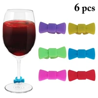 6 pcs silicone bowknot decor wine glass charm creative birthday party wine glass marker bar drink identifier tags accessories